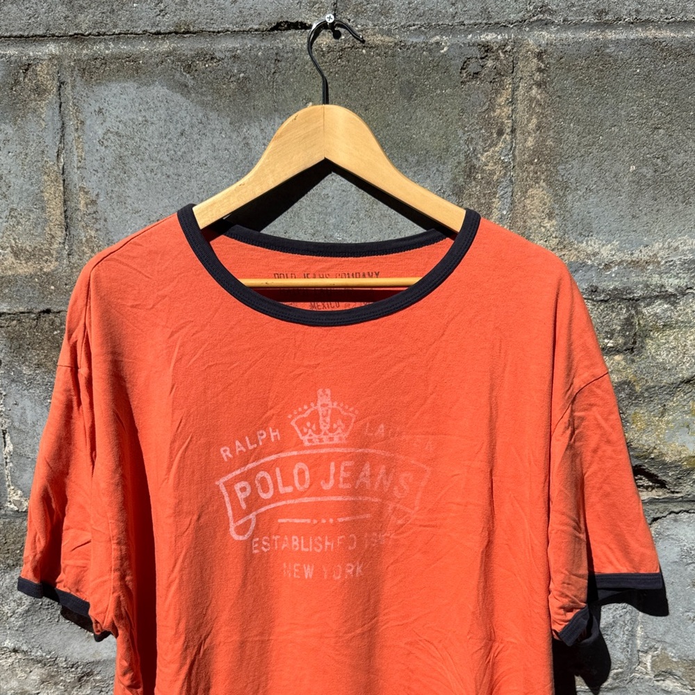 Vintage Polo Jeans Company ringer t shirt xl orange NYC crown Y2K
